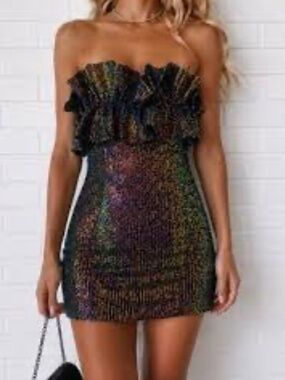 Allison & Kelly Sequin Ruffle Strapless Mini Dress